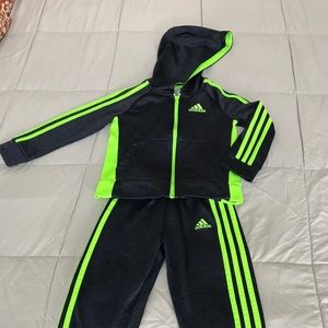 Cute Adidas Navy and Green Tracksuit - 4T
